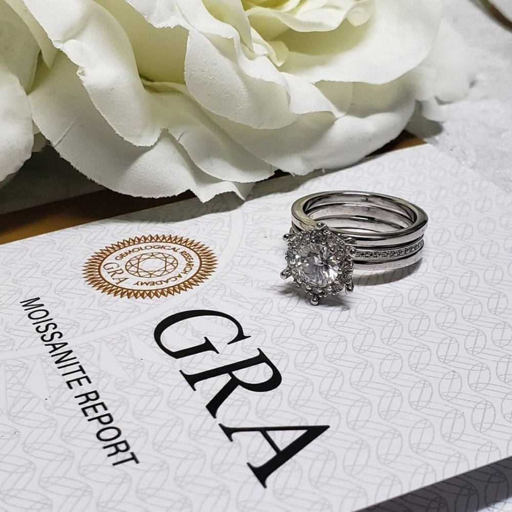 1 Carat Moissanite Engagement Ring in 925 Sterling Silver Band